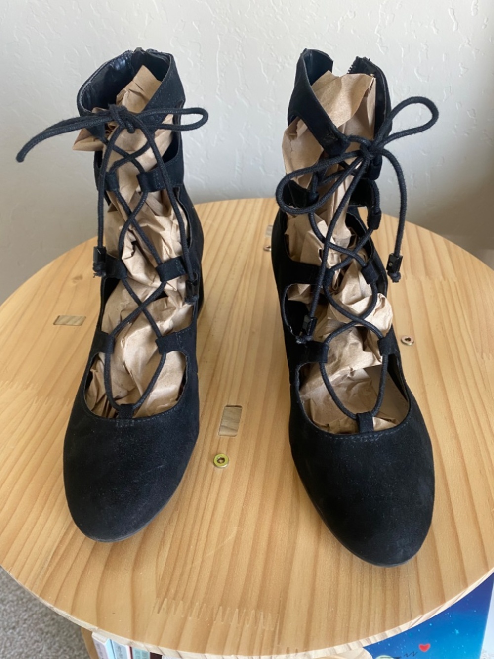 Black Velvet heeled laced shoe. Bar III Size 8